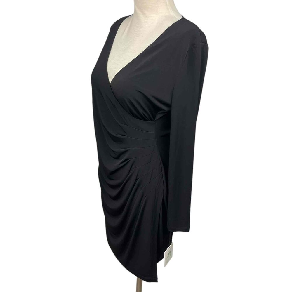 NWT Calvin Klein Womens Black Ruched Faux‎ Wrap Long Sleeve Bodycon Dress Size 8 - Picture 2 of 10